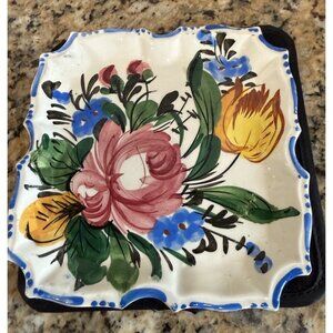 Vintage Erphila E&R Nova Rose Rosa Majolica Square 6” X 6” Scalloped  Italy